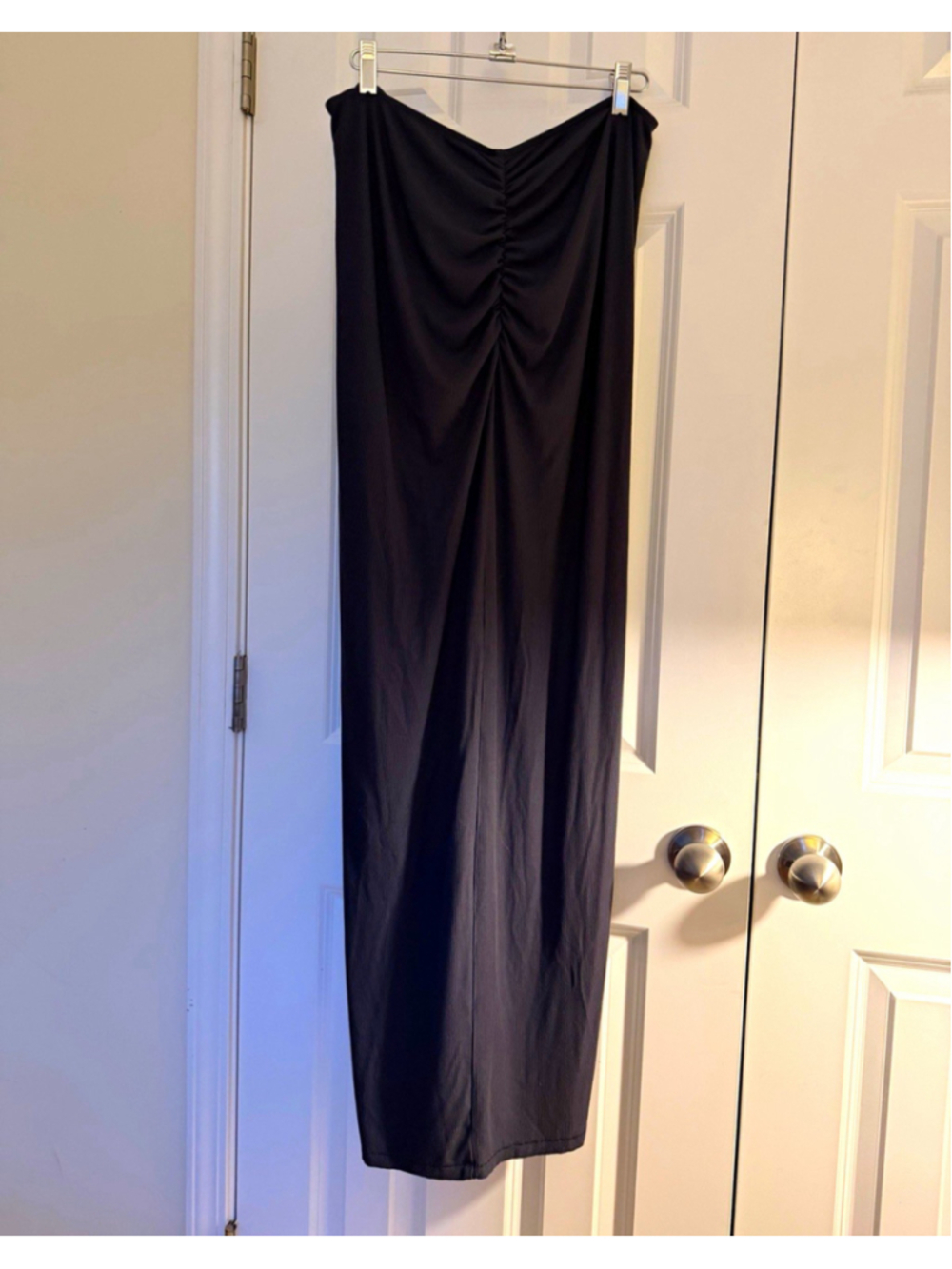SKIMS Gray Ribbed Knit Ruched Drawstring Long Maxi Skirt Stretch Women's XL